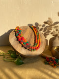 Orange Hue Flower cloth pearl necklace